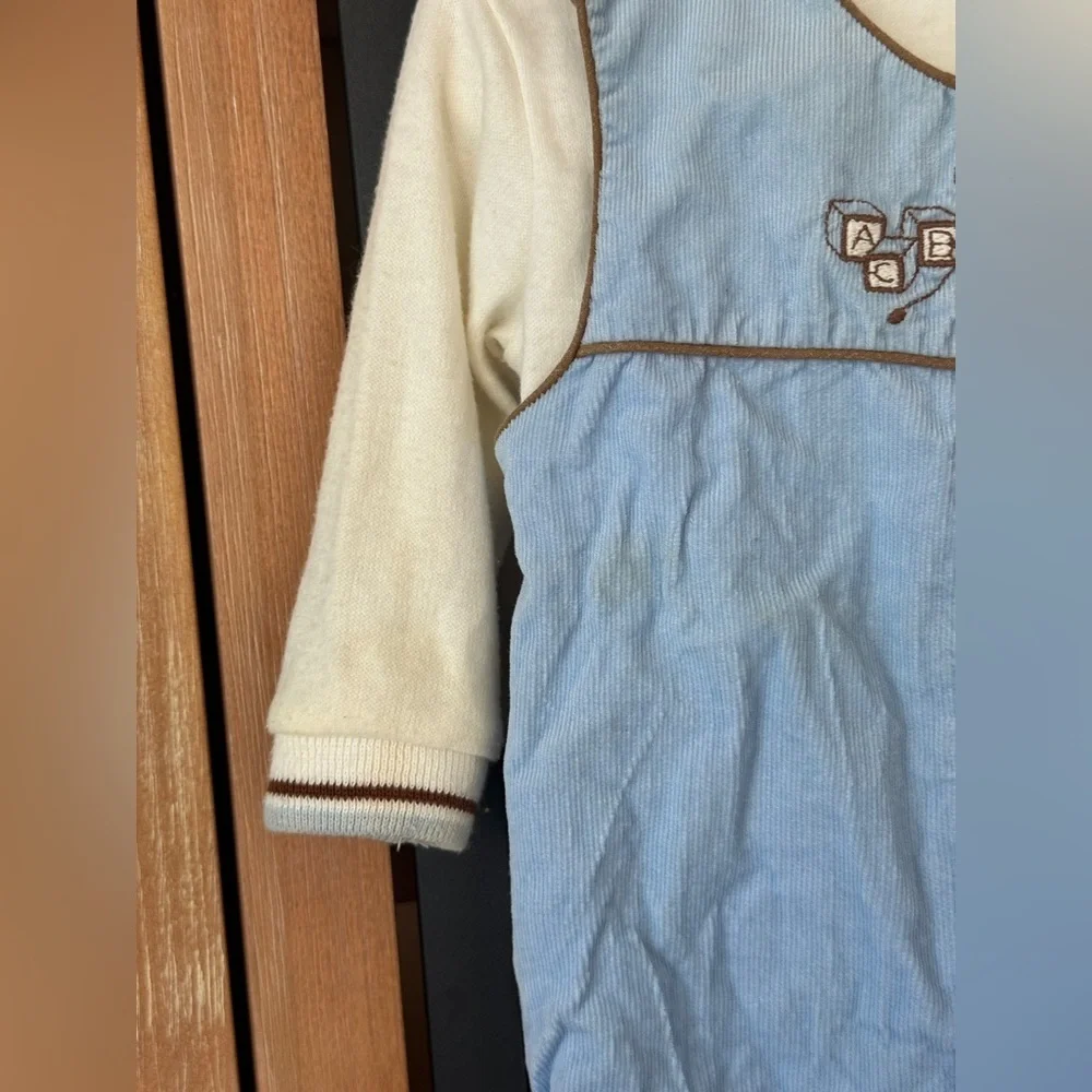 Vintage Rocking horse corduroy overalls sweater baby boy embroidered romper